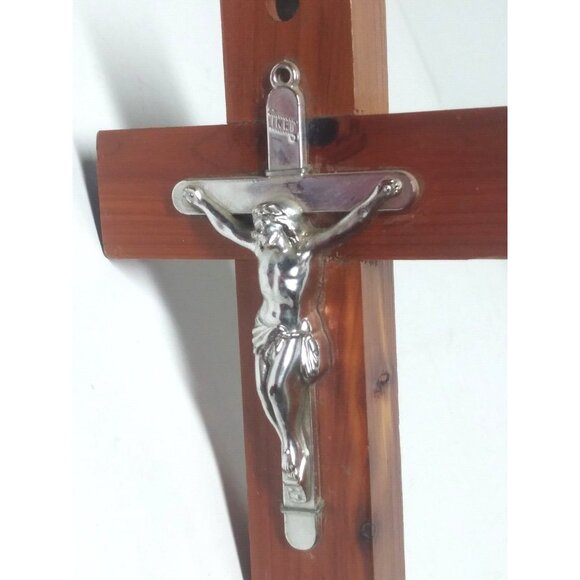 Handmade Wall Cross Wood w/silver Crucifix Home Wall Decor religious Catholic - Picture 3 of 10